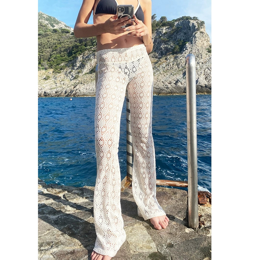ZARA Womens Spring Hot Girl Sexy Sheer Cutout Knit Casual Vacation Pants